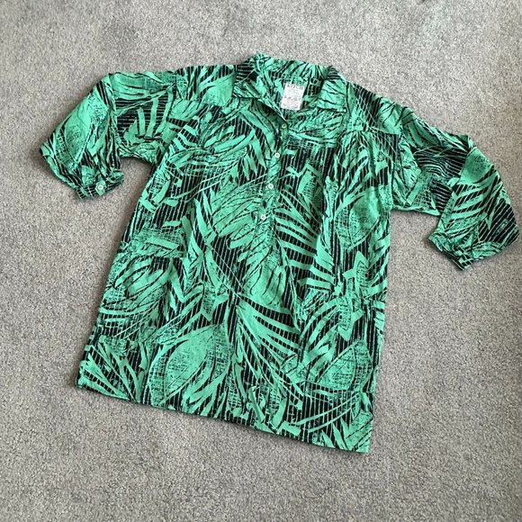 * Kitch 100% Cotton Half Button Loose Shirt in Green and Black LARGE - T1481 - Picture 1 of 5